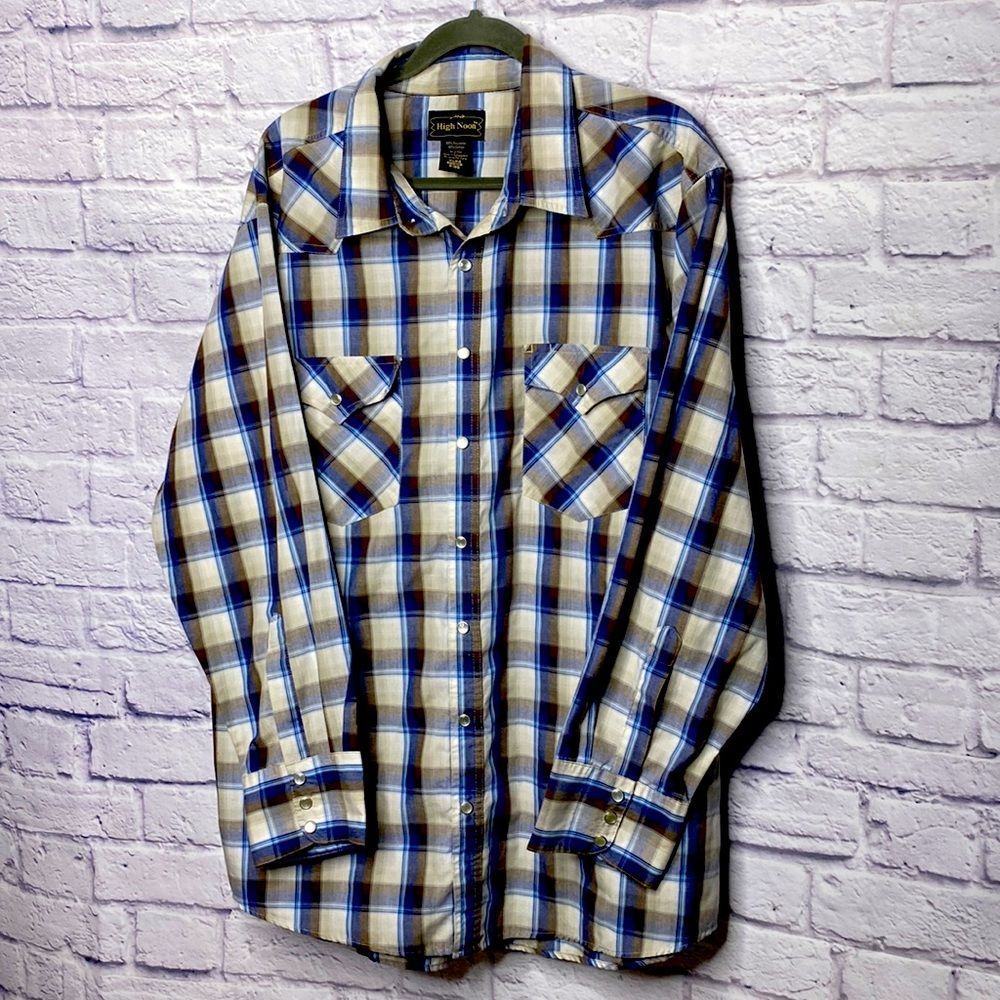 Vintage High Noon Pearl Button Down Western amen Shirt Sz XL